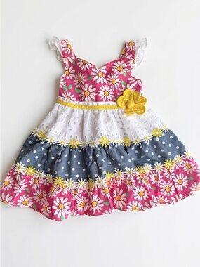 🆕 Nannette | Floral Colorblock Pink Eyelet with Embroidery Baby Girl’s Dress